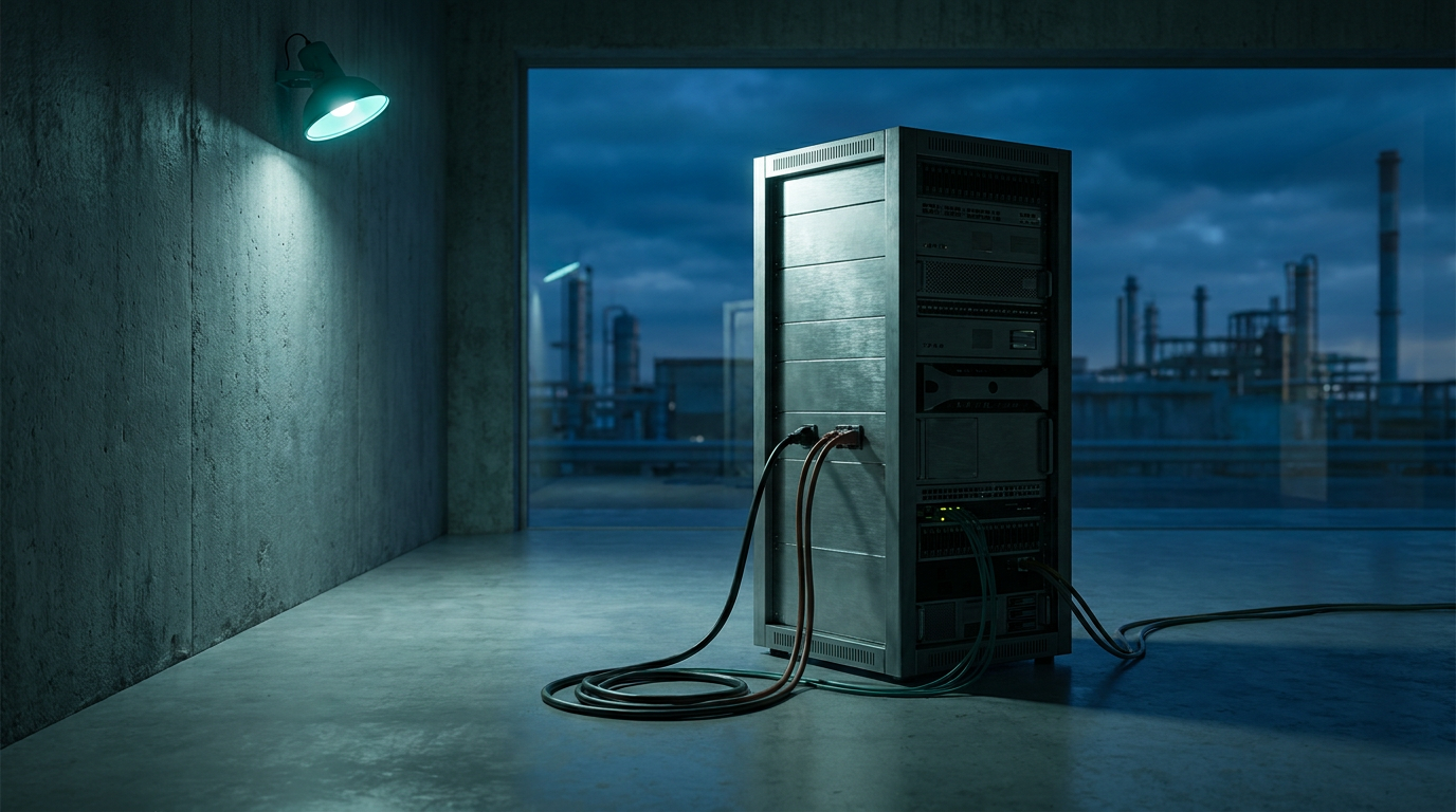 Abstract industrial server rack isolated from network connectivity