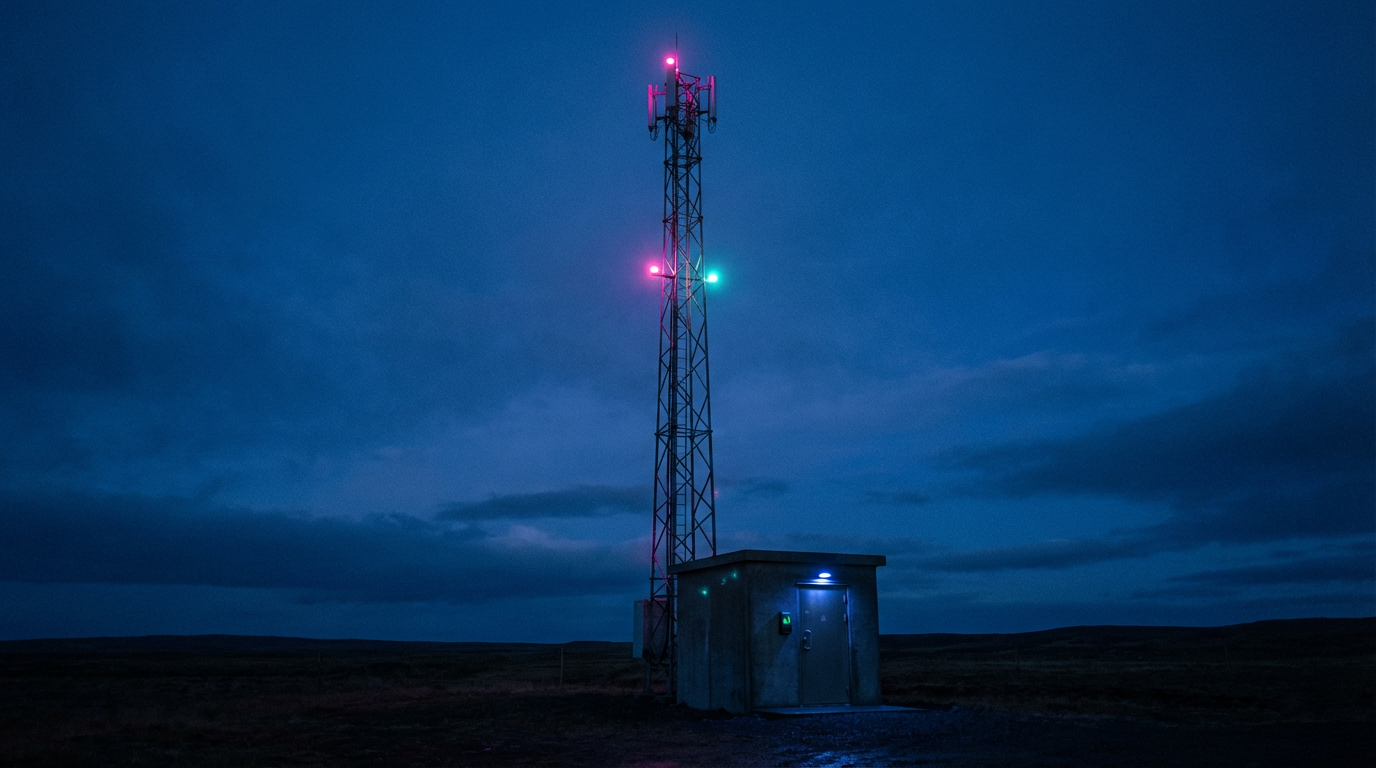 A crystal technology award trophy on a podium with dramatic blue and amber stage lighting
